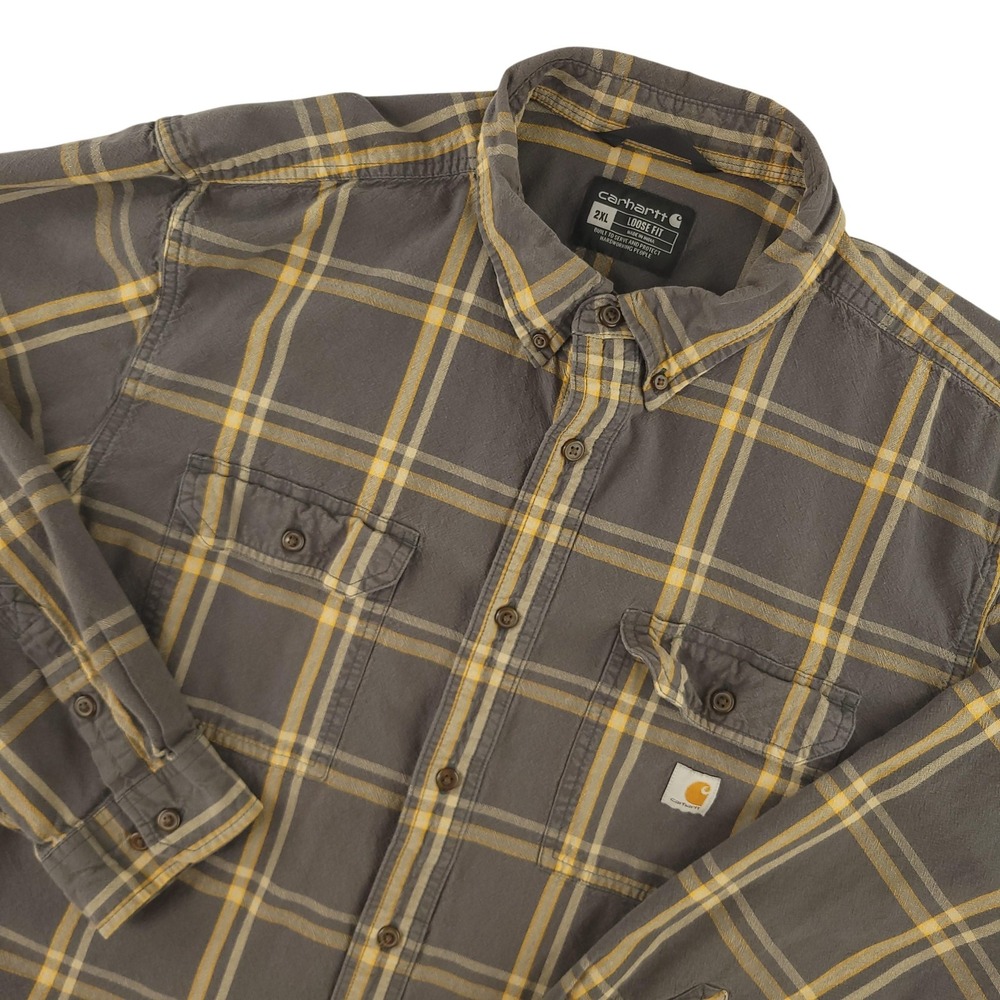 Carhartt Shirt Mens 2XL Gray Plaid Long Sleeve Button Up Relaxed Cotton Workwear
